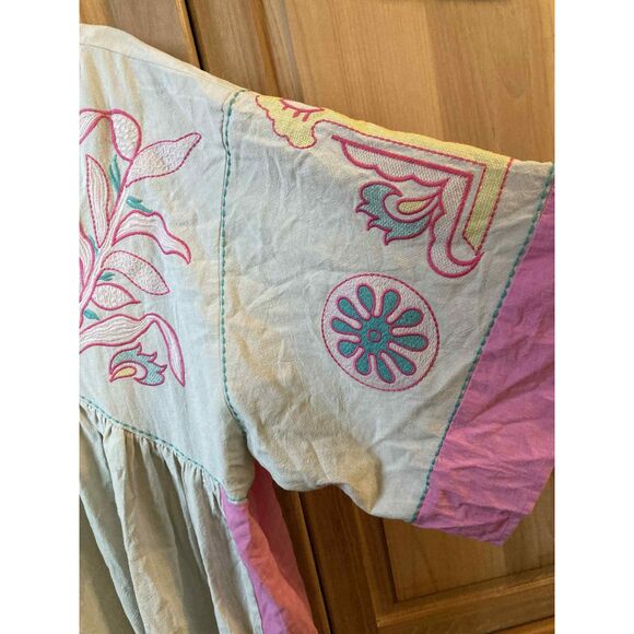 Blue Velvet | NWT Embroidered Boho Flowy Pink/Tan Maxi/midi Dress | Medium - Picture 5 of 7